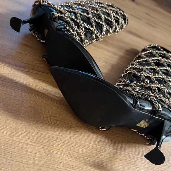 Jeffrey Campbell black patent gold Chanel chain boots size 7.5 - Picture 6 of 12